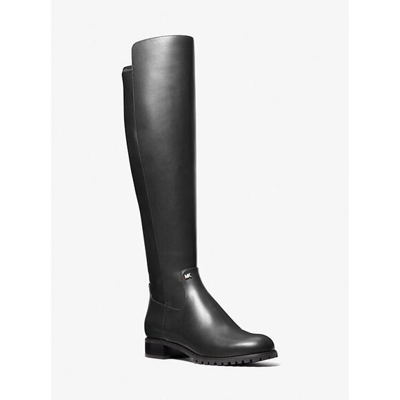 MICHAEL KORS BRIT SMOOTH WIDE KNEE HIGH BOOT NIB FAUX LEATHER BLACK SZ 8.5 WS - Picture 2 of 7